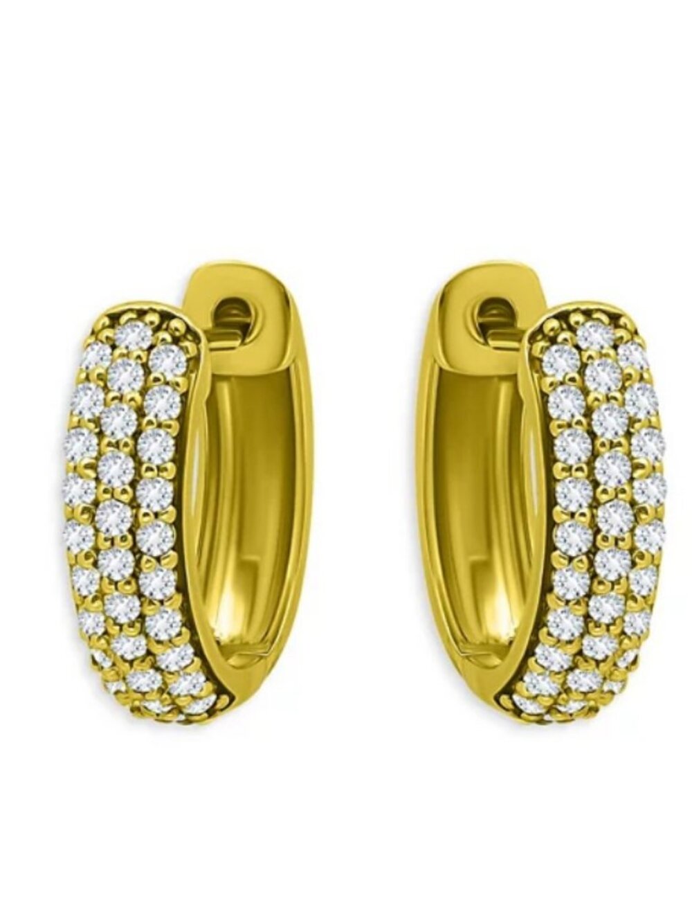 Aqua Triple Row Pave Huggie Hoop Earrings in 18K Gold Plated or Sterling Silver